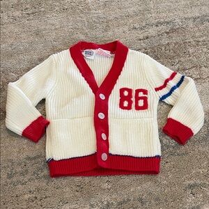 Mine Alone Vintage Cream and Red Kids Cardigan